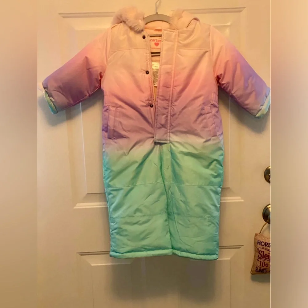 Carter’s 24M Girls Snowsuit Pink Mint Ombre Hooded Winter Coat One Piece